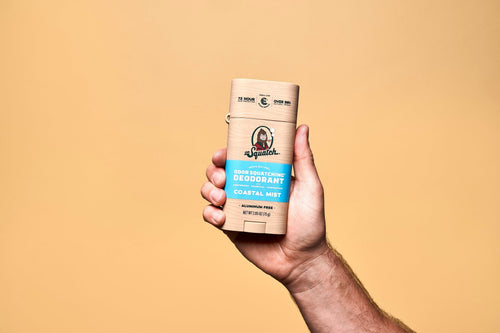 Lifestyle photo featuring Dr. Squatch Coastal Mist Deo Flask deodorant flask